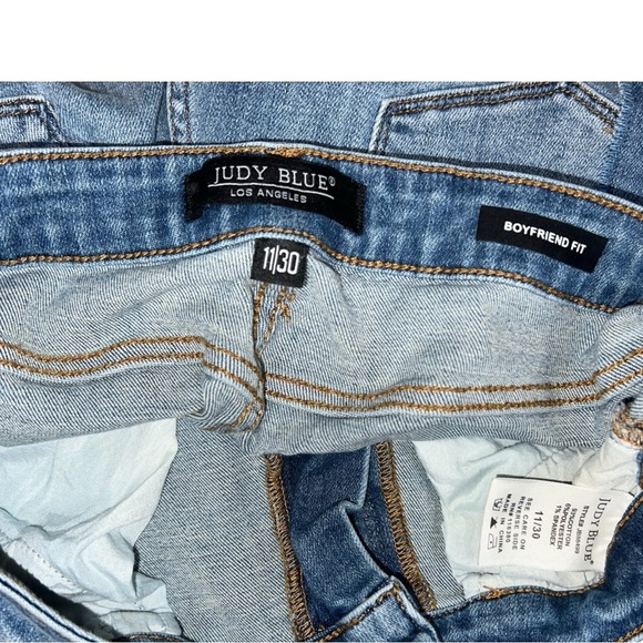 Judy Blue Boyfriend Patched Frayed Pink Metallic Boho Artsy Denim Jeans - Picture 8 of 9